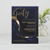 Modern Blauw Goud 40e Verjaardagsfeestje Kaart (Staand voorkant)