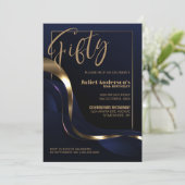 Modern Blauw Goud 50e Verjaardagsfeest Kaart (Staand voorkant)