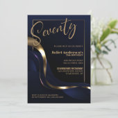 Modern Blauw Goud 70e Verjaardagsfeestje Kaart (Staand voorkant)