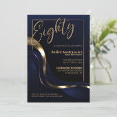 Modern Blauw Goud 80e Verjaardagsfeest Kaart (Staand voorkant)