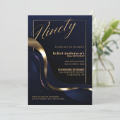 Modern Blauw Goud 90ste Verjaardagsfeest Kaart (Staand voorkant)