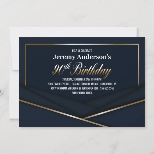 Modern Blauw Goud 90ste Verjaardagsfeest Kaart (Voorkant)