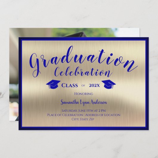 Modern blauw goud Afstuderen klasse van 2024 Kaart (Voorkant / Achterkant)