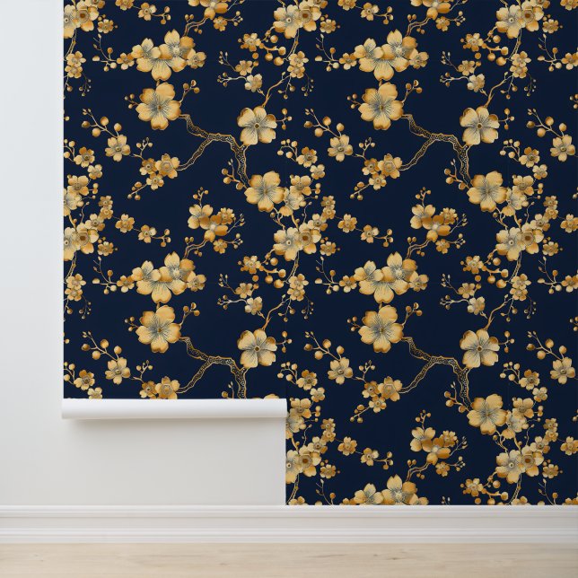 Modern blauw goud Art Deco #4 Behang (Applicatie)