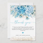 Modern Blauw Goud Bloemen Baby shower Welkomstbord Bedankkaart (Voorkant)