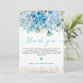 Modern Blauw Goud Bloemen Baby shower Welkomstbord Bedankkaart (Staand voorkant)