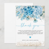 Modern Blauw Goud Bloemen Baby shower Welkomstbord Bedankkaart (Voorkant / Achterkant)