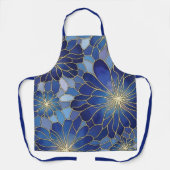 Modern Blauw Goud Bloemmotief Schort (Voorkant)