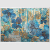 Modern Blauw Goud Bloemmotief voor Meubelen Tissuepapier (Voorkant)