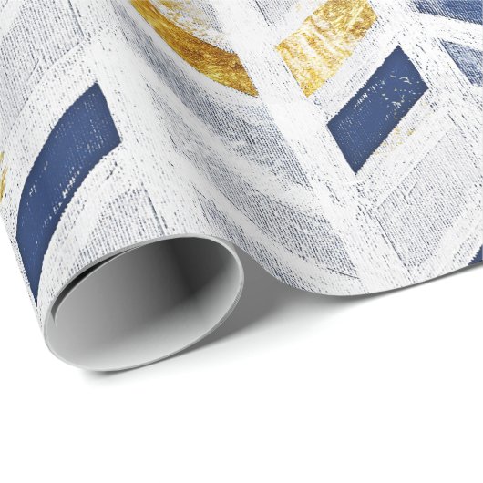 Modern blauw goud chevron artistiek schilderij cadeaupapier (Rol Hoek)
