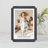 Modern Blauw Goud Foto Gelukkig Nieuwjaar Kaart (Staand voorkant)