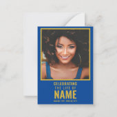 Modern Blauw Goud Foto Viering van het Leven Notitiekaartje (Voorkant)