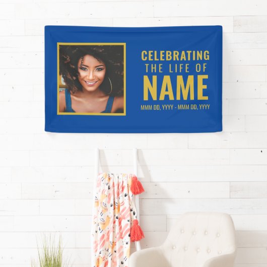 Modern Blauw Goud Foto Viering van het Leven Spandoek (Insitu)