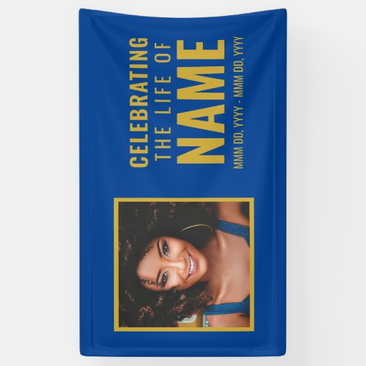 Modern Blauw Goud Foto Viering van het Leven Spandoek (Verticaal)