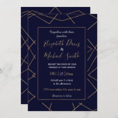 Modern Blauw Goud Geometrisch Lijnenontwerp Kaart (Voorkant / Achterkant)