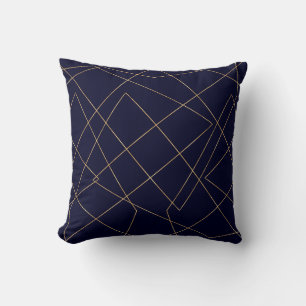 Modern Blauw Goud Geometrisch Lijnenontwerp Kussen