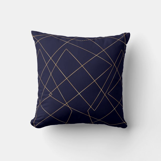 Modern Blauw Goud Geometrisch Lijnenontwerp Kussen (Voorkant)