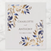 Modern blauw goud groen gepersonaliseerde bruiloft wijn etiket (Enkel label)