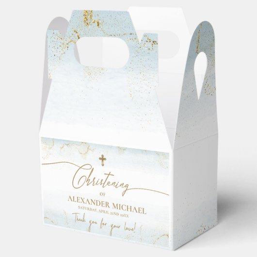 Modern Blauw Goud Kruis Dank je jongen doop Bedankdoosjes (Geopend)