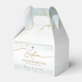 Modern Blauw Goud Kruis Dank u Jongen Doop Bedankdoosjes (Achterkant)