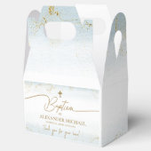 Modern Blauw Goud Kruis Dank u Jongen Doop Bedankdoosjes (Geopend)