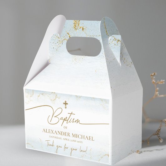 Modern Blauw Goud Kruis Dank u Jongen Doop Bedankdoosjes