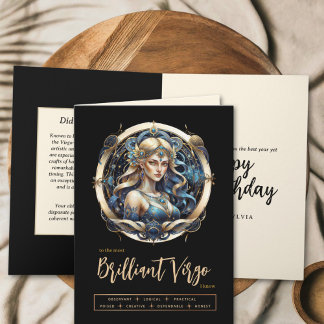 Modern Blauw Goud Maagd Zodiac Teken Maagd Verjaar Kaart