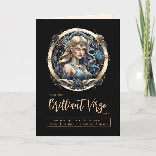 Modern Blauw Goud Maagd Zodiac Teken Maagd Verjaar Kaart (Voorkant)