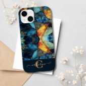 Modern Blauw Goud Mozaïek Glas in lood Monogram Case-Mate iPhone Case