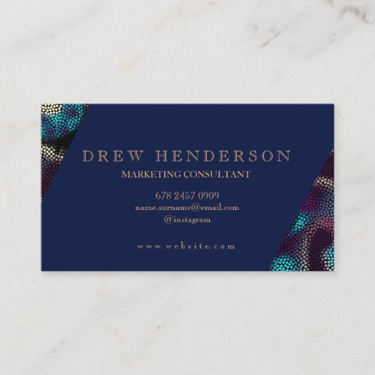 | Modern Blauw Goud Neon Professioneel Visitekaartje (Voorkant)