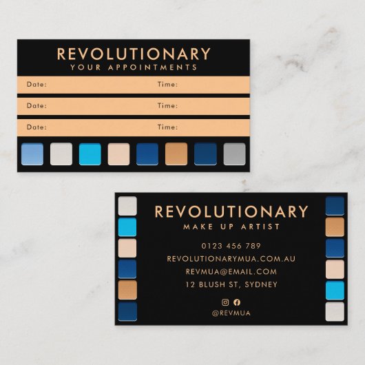 Modern Blauw Goud Oogschaduw Pallete Make-up Artis Afsprakenkaartje (Voorkant / Achterkant)