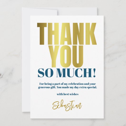 Modern Blauw Goud Partij Bedankkaart (Voorkant)