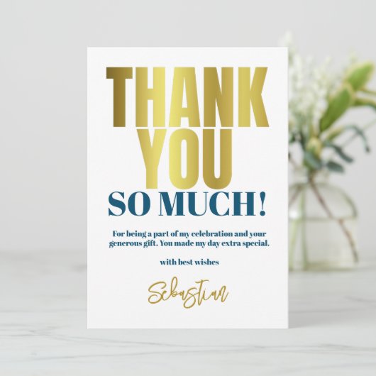 Modern Blauw Goud Partij Bedankkaart (Staand voorkant)