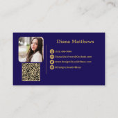 Modern Blauw Goud, QR Code Professionele Foto Visitekaartje (Achterkant)