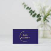 Modern Blauw Goud, QR Code Professionele Foto Visitekaartje (Staand voorkant)