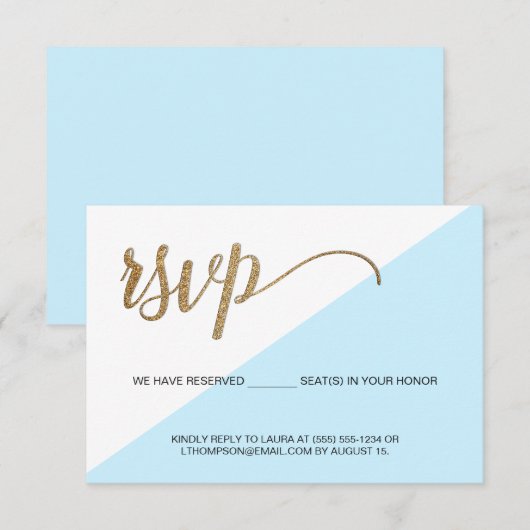 Modern Blauw Goud RSVP geen mailing Gereserveerde  Kaartje (Voorkant / Achterkant)