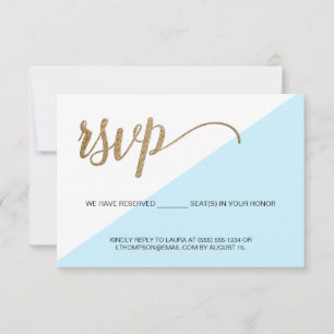 Modern Blauw Goud RSVP geen mailing gereserveerde  Kaartje