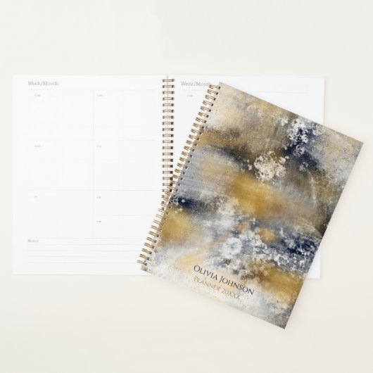 Modern Blauw Goud Schilderen Abstract Planner (Display)
