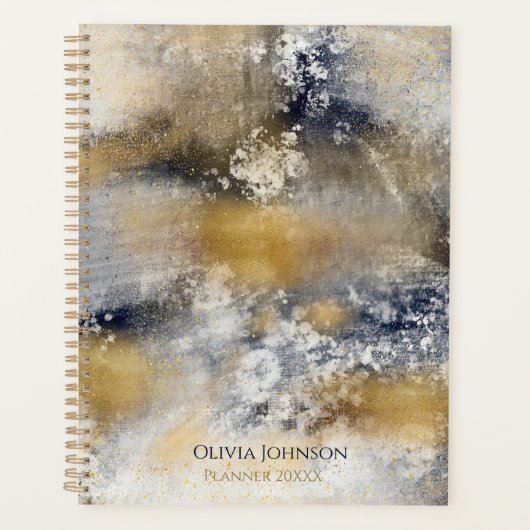 Modern Blauw Goud Schilderen Abstract Planner (Voorkant)