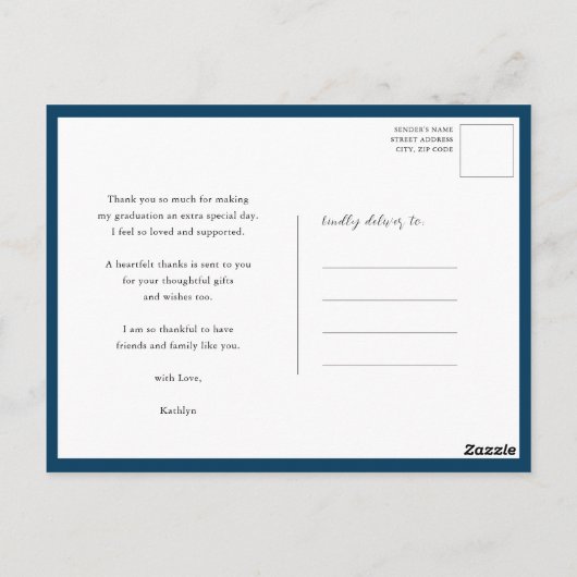 Modern blauw goud script foto Afstuderen dank u Briefkaart (Achterkant)