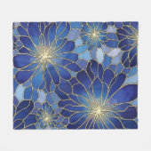 Modern Blauw Gouden Bloemmotief Fleece Deken (Voorkant (Horizontaal))