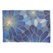 Modern Blauw Gouden Bloemmotief Kussensloop (Voorkant)