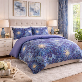 Modern Blauw Gouden Bloemmotief Kussensloop