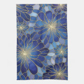 Modern Blauw Gouden Bloemmotief Theedoek (Verticaal)