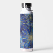 Modern Blauw Gouden Bloemmotief Waterfles (Links)