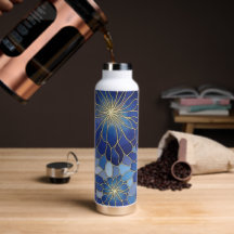 Modern Blauw Gouden Bloemmotief