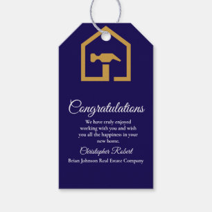 Modern blauw & gouden bouwbedrijf cadeaulabel