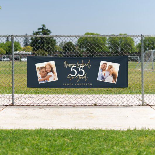 Modern blauw gouden verjaardag eenvoudig elegant s spandoek (Insitu)