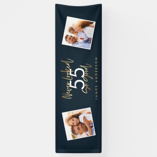 Modern blauw gouden verjaardag eenvoudig elegant s spandoek (Verticaal)