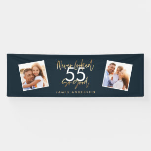 Modern blauw gouden verjaardag eenvoudig elegant s spandoek